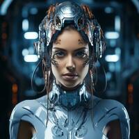 a beautiful woman in a futuristic outfit generative ai photo