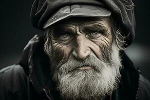 a black and white photo of an old man generative ai