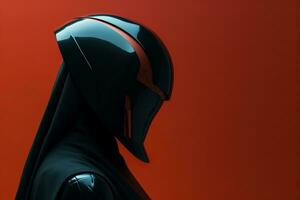 a black and red helmet with a red stripe on it generative ai photo