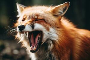 a close up of a red fox with its mouth open generative ai photo