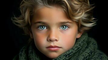 a close up of a young boy with blue eyes generative ai photo