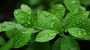 a close up of green leaves with water droplets on them generative ai photo