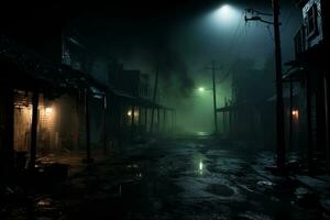 a dark alley at night with a light shining on it generative ai photo