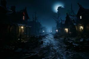 a dark street at night with a full moon in the background generative ai photo