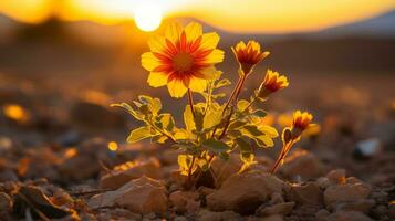 a flower growing out of the ground in the middle of a desert generative ai photo