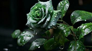 a green rose with water droplets on it generative ai photo