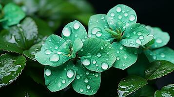 a green plant with water droplets on it generative ai photo