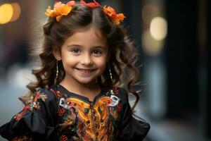 a little girl in a traditional mexican dress generative ai photo