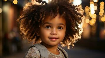 a little girl with an afro is looking at the camera generative ai photo