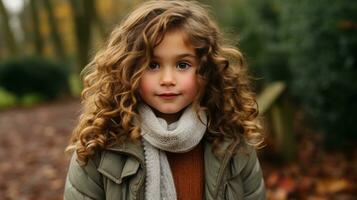 a little girl with curly hair in the fall generative ai photo