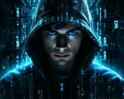 a man in a hoodie with blue eyes generative ai photo