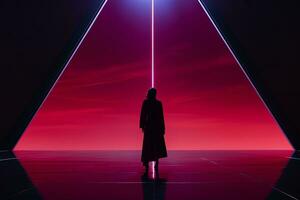 a person standing in front of a red light generative ai photo