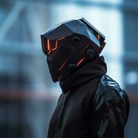 a person wearing a futuristic helmet generative ai photo
