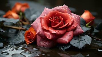 a red rose with water droplets on it generative ai photo