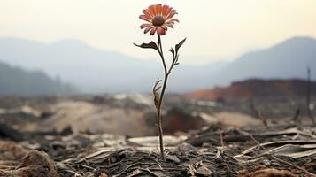 a single flower is standing in the middle of a field generative ai photo