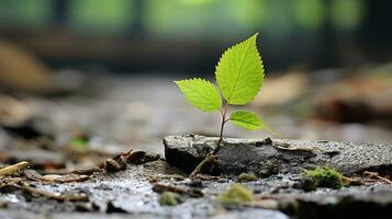 a small green plant is growing out of the ground generative ai photo