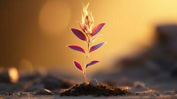 un pequeño planta es creciente fuera de el suelo generativo ai foto