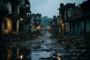 a street in a city that has been destroyed by war generative ai photo