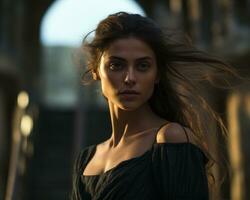 a woman in a black dress photo