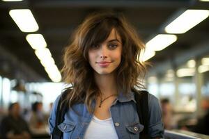 a woman in a denim shirt generative ai photo