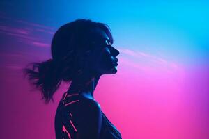 a woman is silhouetted against a neon background generative ai photo