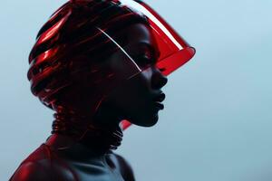 a woman wearing a red helmet and a red dress generative ai photo