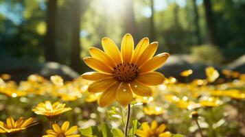 a yellow flower is in the middle of a field generative ai photo