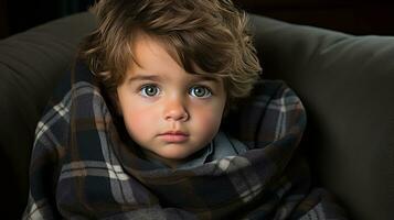 a young child wrapped in a blanket generative ai photo