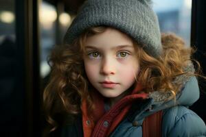 a young girl wearing a winter hat and jacket generative ai photo