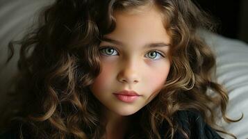a young girl with curly hair and green eyes generative ai photo