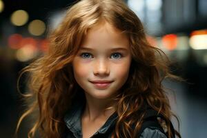 a young girl with long hair and blue eyes photo