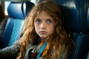 a young girl with long hair sitting on a train generative ai photo