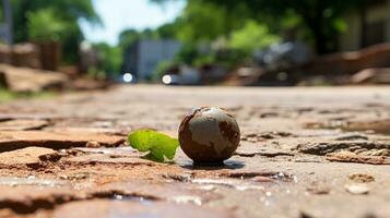 an egg laying on the ground in the middle of a street generative ai photo