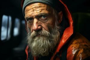 un antiguo hombre con un barba y un rojo capucha generativo ai foto