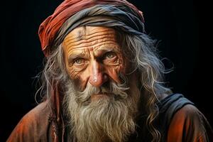 un antiguo hombre con un largo barba y un turbante generativo ai foto