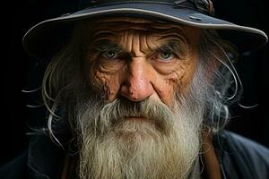 un antiguo hombre con un largo barba y sombrero generativo ai foto