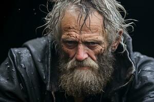 an old man with a long beard and wet hair generative ai photo