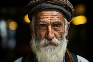 un antiguo hombre con un largo blanco barba generativo ai foto