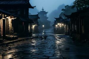 an old street in china at night generative ai photo