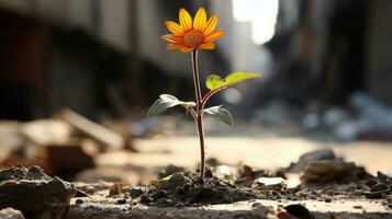 an orange sunflower growing out of the ground in the middle of a city generative ai photo