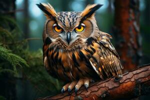 an owl is sitting on a branch in the forest generative ai photo