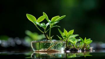 small plants growing in a glass vase on a table generative ai photo