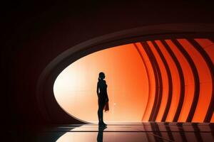 silhouette of a man standing in front of an orange light generative ai photo