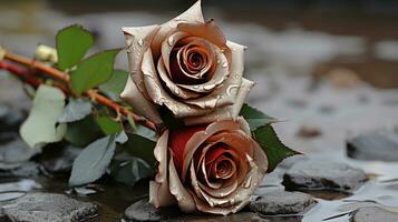 two roses sitting on top of each other generative ai photo