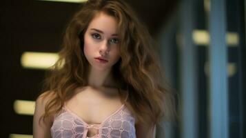 a beautiful young woman in a pink bra generative ai photo