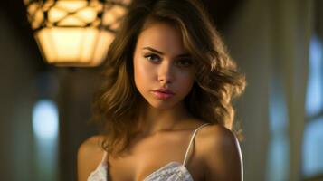 a beautiful young woman in a white bra generative ai photo