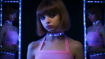 a young woman in a pink top and choker generative ai photo