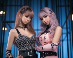 two asian women dressed in gothic outfits standing next to each other generative ai photo