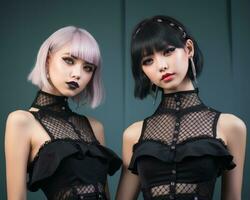two asian women wearing gothic outfits generative ai photo