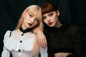 two young women with red hair and black makeup generative ai photo